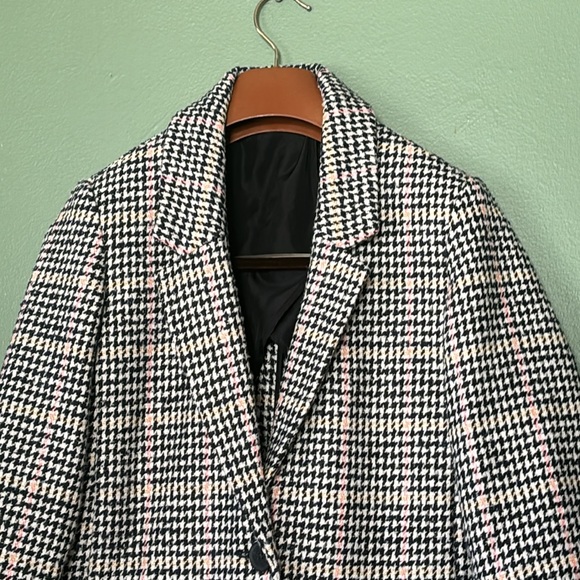 Women Sz S/P wool blend houndstooth print business casual attractive blazer coat - Picture 5 of 15